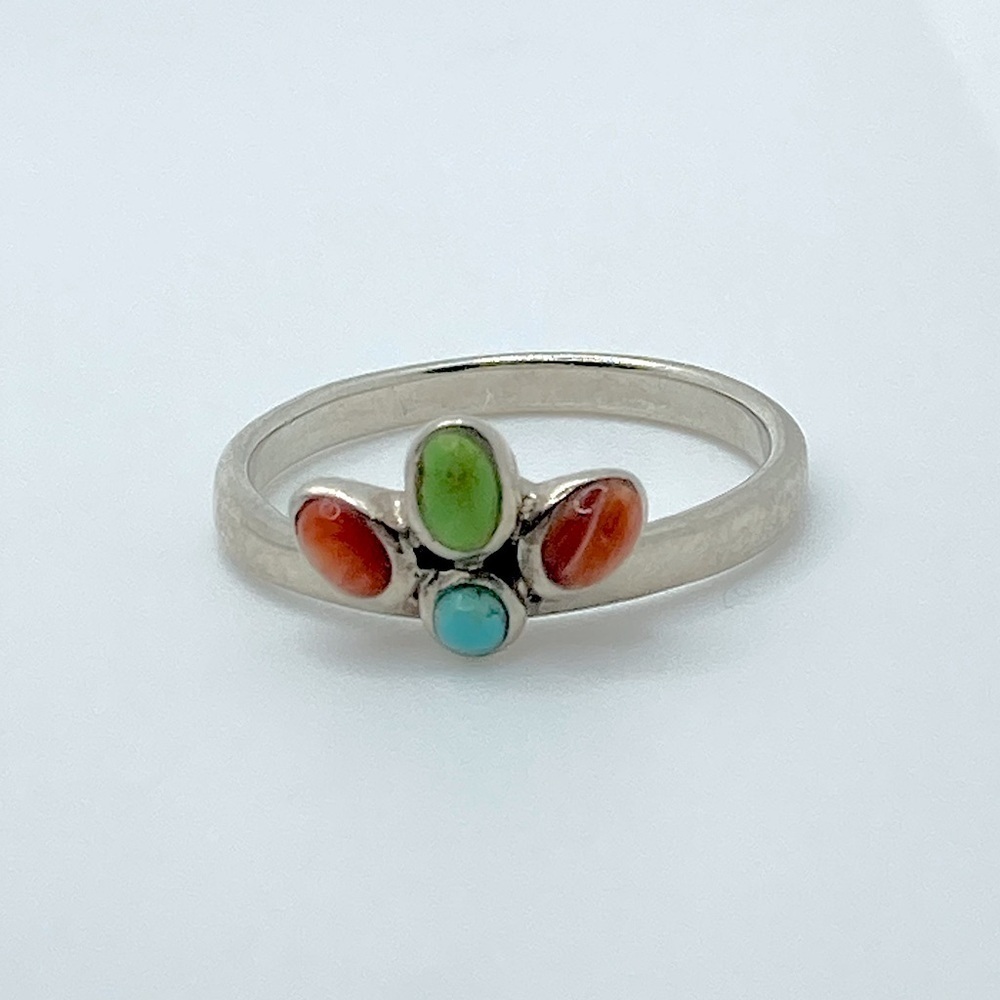 VTG Sterling Turquoise & Coral Stone Stacker Ring Sz 7.75
